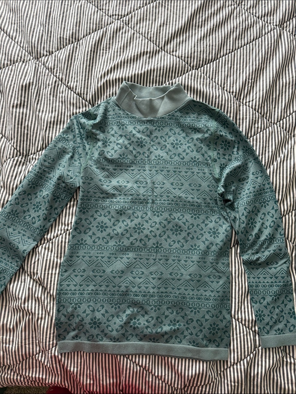 Women's Teal Patterned Mock Neck Sweater brand life integrity earth L